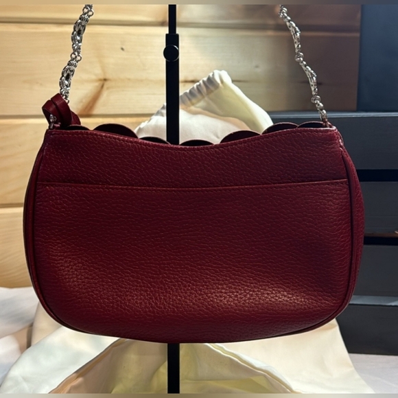 Brighton ROSALIE Bag Purse REDLEATHER Flower 3D Petals Silver Chain Appliqué - Picture 7 of 12